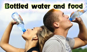 Bottled water and food