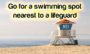 Go for a swimming spot nearest to a lifeguard